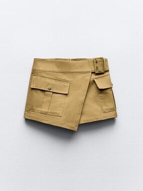 ZARA WOMEN BELTED CARGO SHORTS Khaki L
